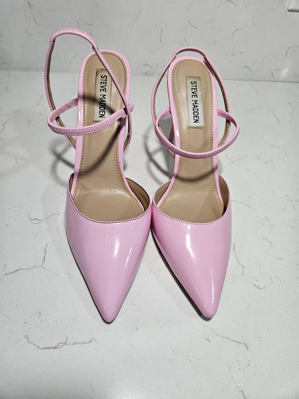 Steve Madden Pink Patent Pointed-Toe Slingback Heels